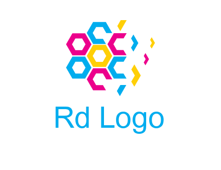 CMYK hexagon in flower shape printing logo