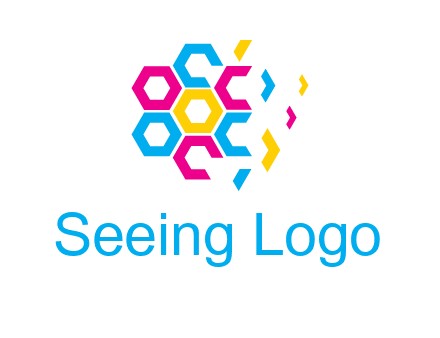 CMYK hexagon in flower shape printing logo