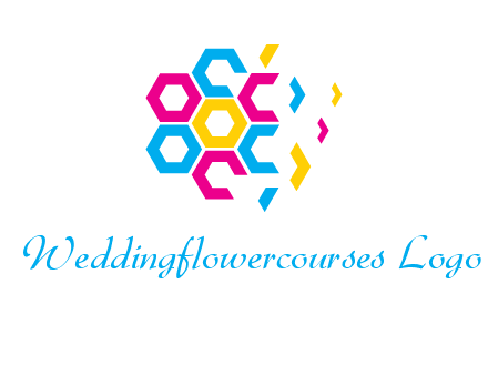 CMYK hexagon in flower shape printing logo