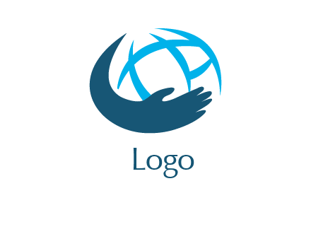 hand around abstract globe communication logo