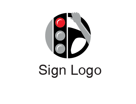 traffic light and steering wheel with hand in circle logo