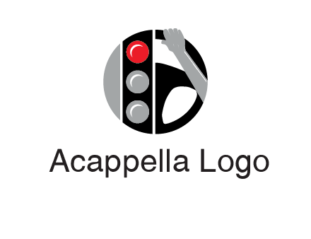 traffic light and steering wheel with hand in circle logo