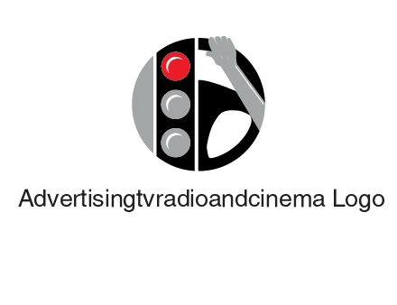 traffic light and steering wheel with hand in circle logo