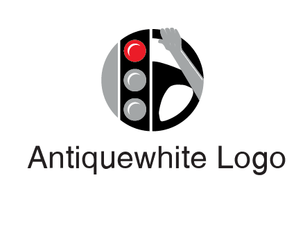 traffic light and steering wheel with hand in circle logo