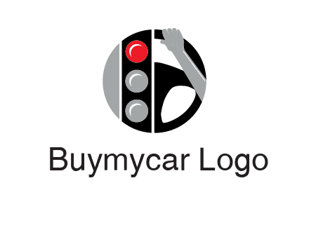 traffic light and steering wheel with hand in circle logo