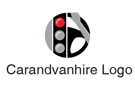 traffic light and steering wheel with hand in circle logo
