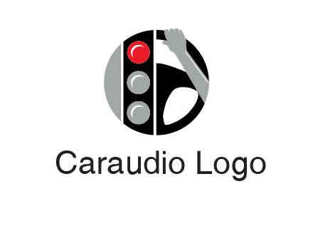 traffic light and steering wheel with hand in circle logo