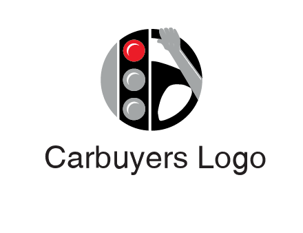 traffic light and steering wheel with hand in circle logo