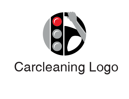 traffic light and steering wheel with hand in circle logo