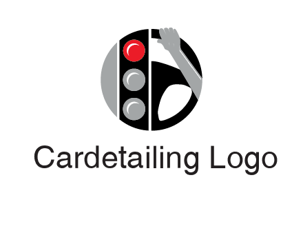 traffic light and steering wheel with hand in circle logo