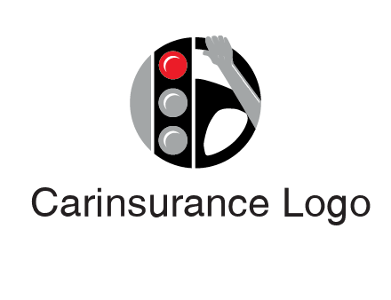 traffic light and steering wheel with hand in circle logo