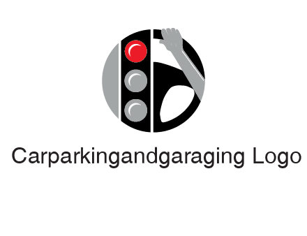 traffic light and steering wheel with hand in circle logo