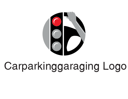 traffic light and steering wheel with hand in circle logo