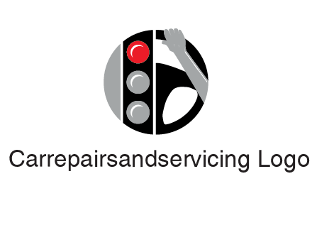 traffic light and steering wheel with hand in circle logo