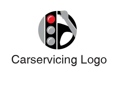 traffic light and steering wheel with hand in circle logo