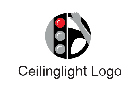 traffic light and steering wheel with hand in circle logo