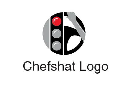 traffic light and steering wheel with hand in circle logo