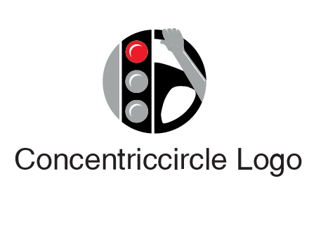 traffic light and steering wheel with hand in circle logo