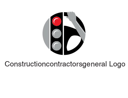 traffic light and steering wheel with hand in circle logo
