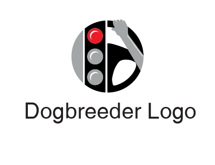 traffic light and steering wheel with hand in circle logo