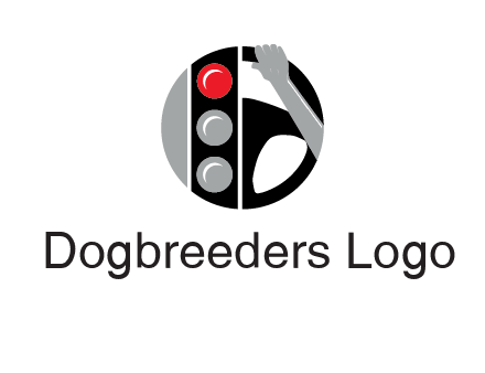 traffic light and steering wheel with hand in circle logo