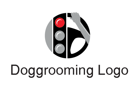 traffic light and steering wheel with hand in circle logo