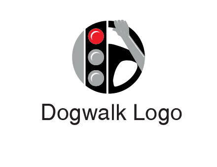 traffic light and steering wheel with hand in circle logo