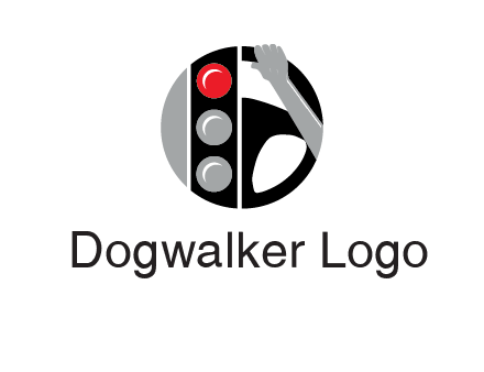 traffic light and steering wheel with hand in circle logo