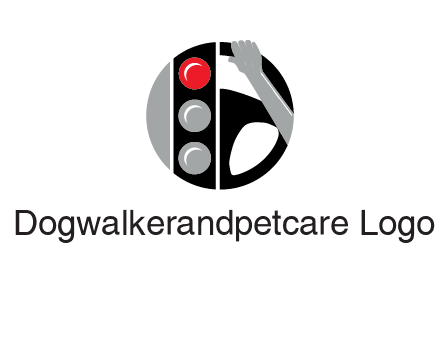 traffic light and steering wheel with hand in circle logo