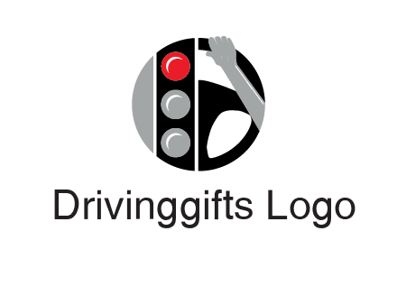 traffic light and steering wheel with hand in circle logo