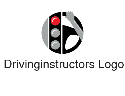 traffic light and steering wheel with hand in circle logo