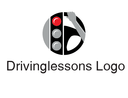 traffic light and steering wheel with hand in circle logo