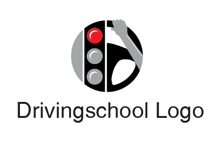 traffic light and steering wheel with hand in circle logo