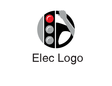 traffic light and steering wheel with hand in circle logo