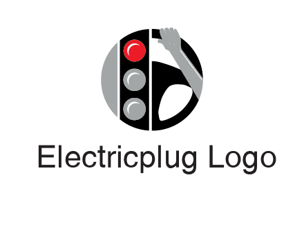 traffic light and steering wheel with hand in circle logo