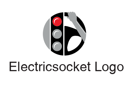 traffic light and steering wheel with hand in circle logo