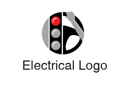 traffic light and steering wheel with hand in circle logo
