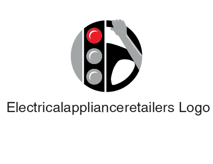 traffic light and steering wheel with hand in circle logo