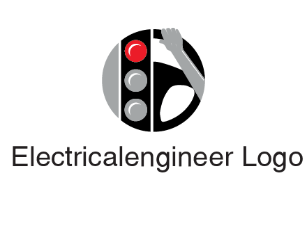 traffic light and steering wheel with hand in circle logo