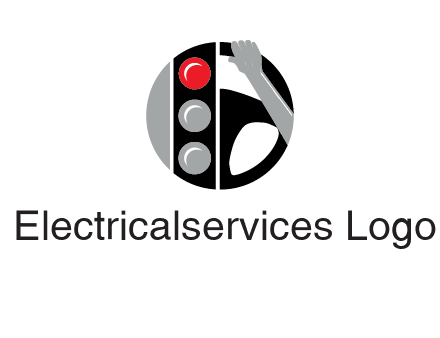 traffic light and steering wheel with hand in circle logo