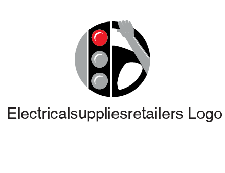 traffic light and steering wheel with hand in circle logo