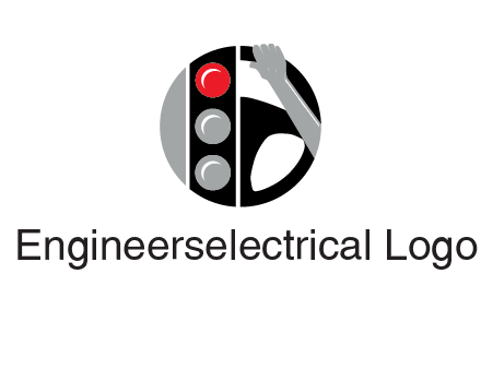 traffic light and steering wheel with hand in circle logo