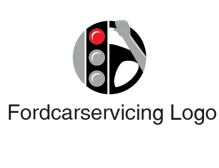 traffic light and steering wheel with hand in circle logo