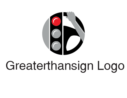 traffic light and steering wheel with hand in circle logo