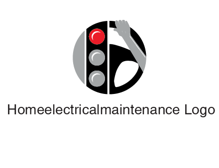 traffic light and steering wheel with hand in circle logo
