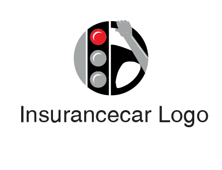 traffic light and steering wheel with hand in circle logo