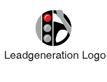traffic light and steering wheel with hand in circle logo