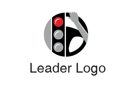 traffic light and steering wheel with hand in circle logo