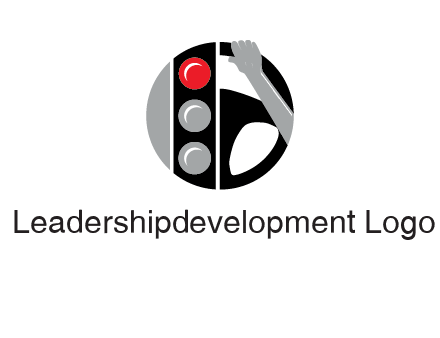 traffic light and steering wheel with hand in circle logo