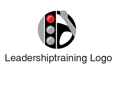 traffic light and steering wheel with hand in circle logo